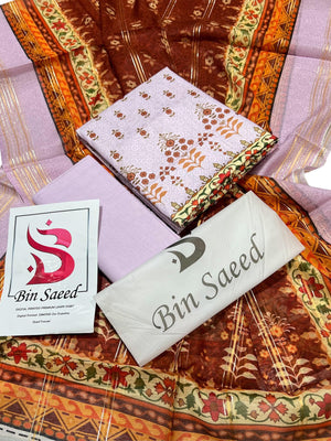 Bin Saeed 90/70 Lawn Digital Printed Unstitched 3 Pcs Suit For Women-BE2979/LV235