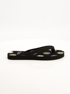 Black Camel Flip Flop Floral Sole Slipper For Women-Black-BE1671/BR13898