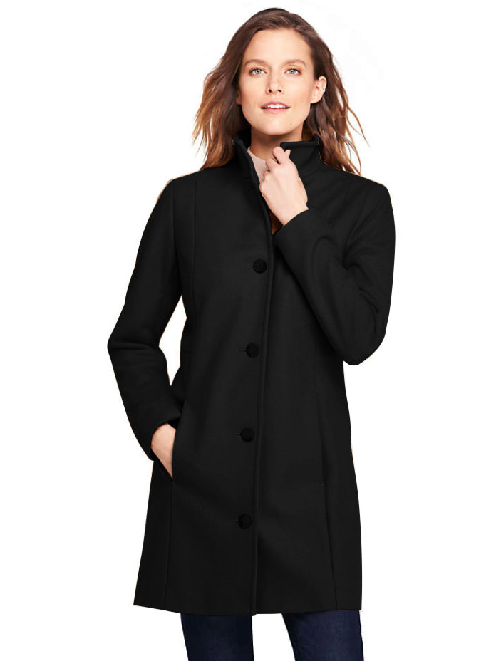 Lands End Petite Fit and Flare Long Wool Coat For Ladies Black