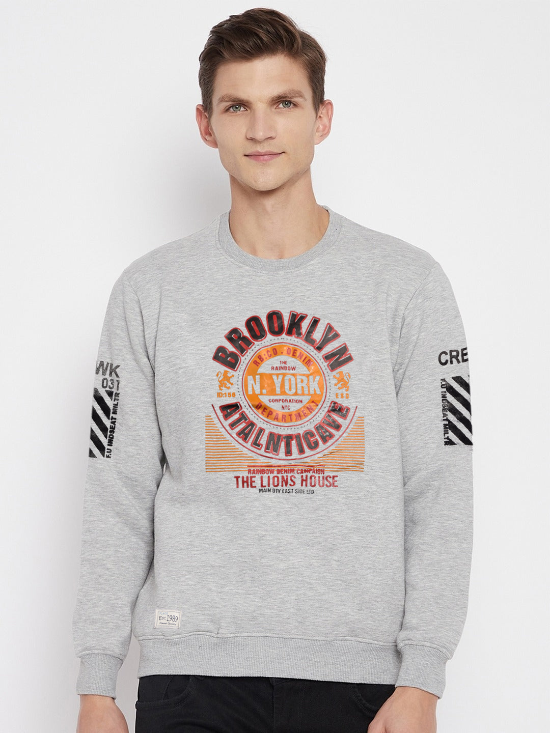 Brooklyn Terry Fleece Sweatshirt For Men-Grey Melange-BE1199