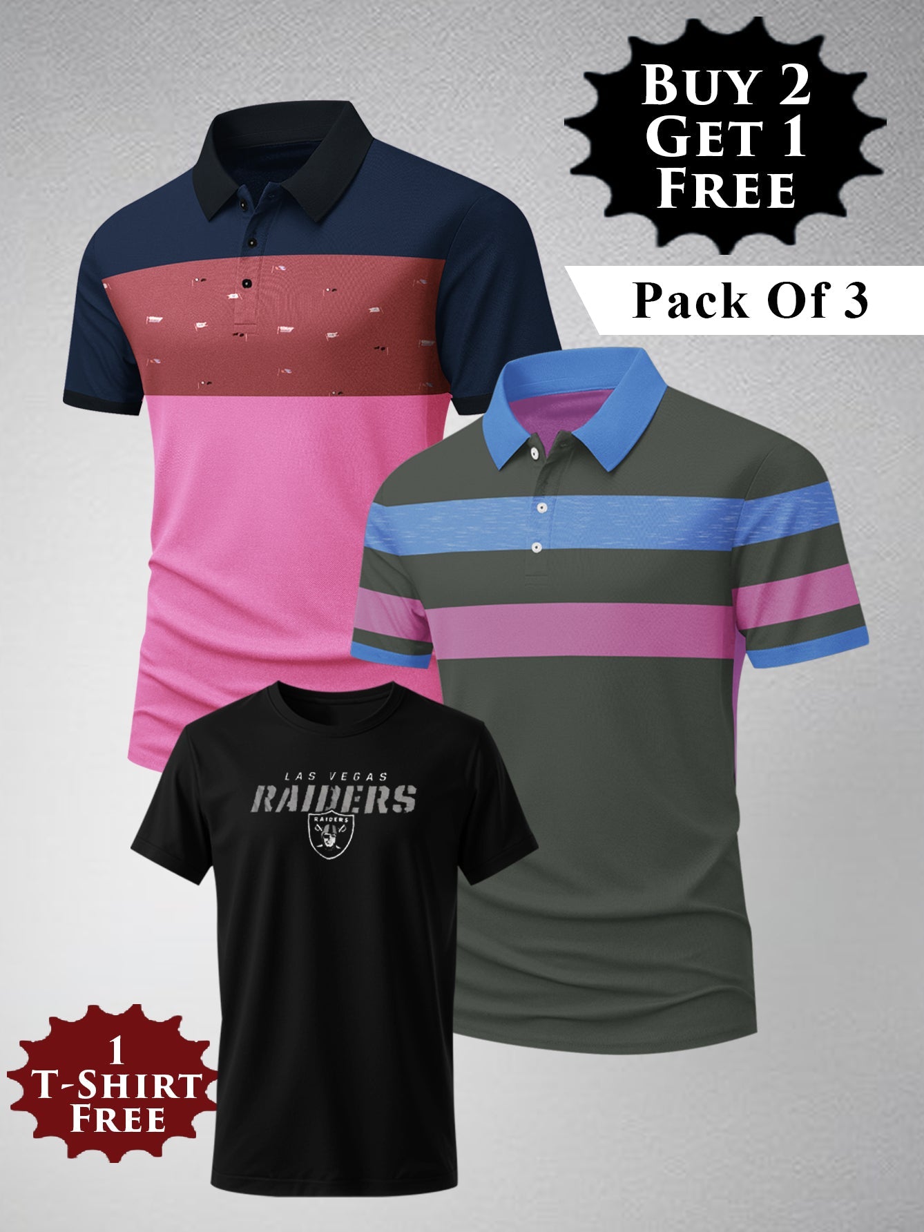 Buy 2 Get 1 Free Pack Of 2 Summer Polo Shirt For Men-BE3365/BR15813