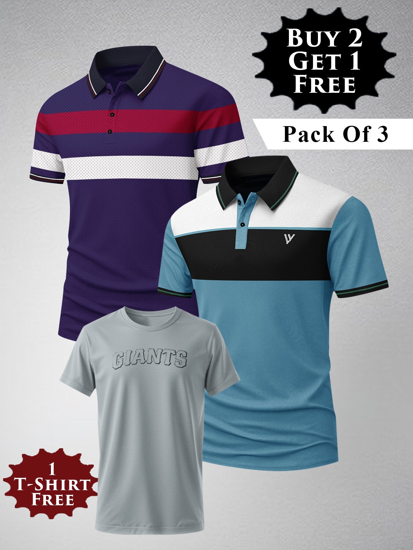 Buy 2 Get 1 Free Pack Of 2 Summer Polo Shirt For Men-BE3367/BR15815