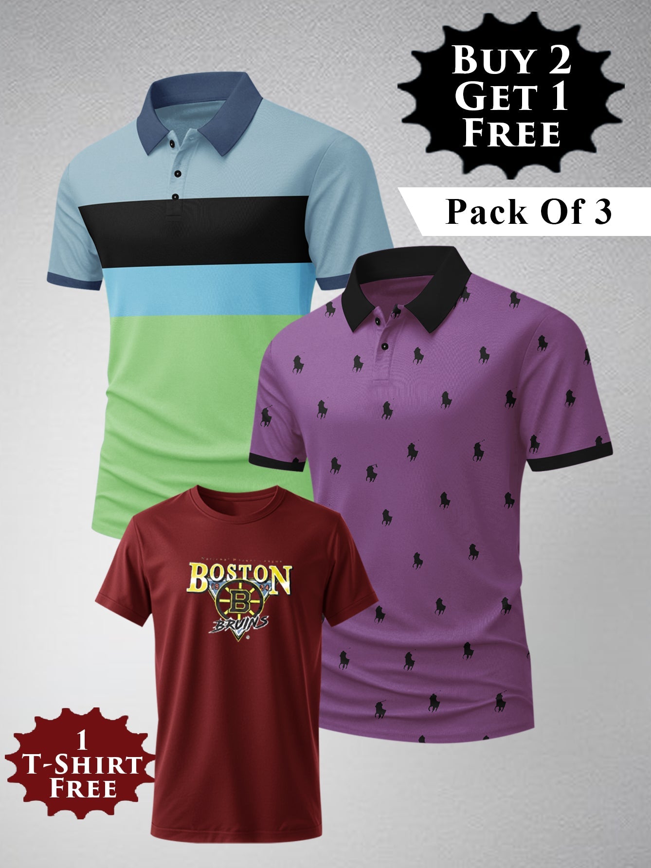 Buy 2 Get 1 Free Pack Of 2 Summer Polo Shirt For Men-BE3368/BR15816