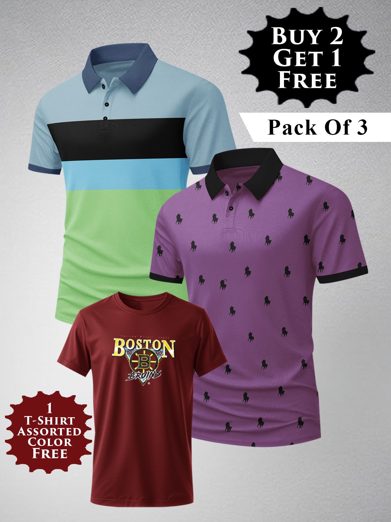 Buy 2 Get 1 Free Pack Of 2 Summer Polo Shirt For Men-BE3368/BR15816