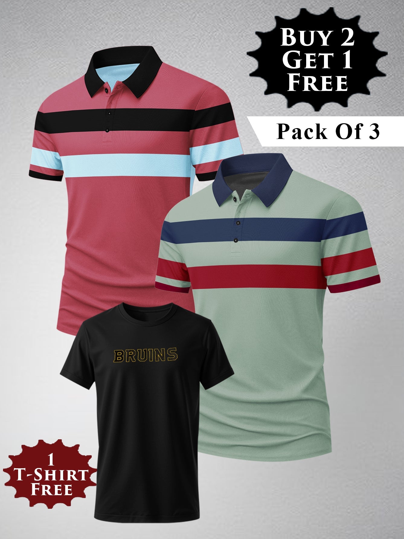 Buy 2 Get 1 Free Pack Of 2 Summer Polo Shirt For Men-BE3369/BR15817