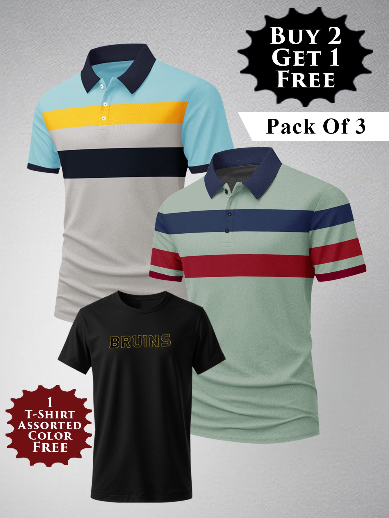 Buy 2 Get 1 Free Pack Of 2 Summer Polo Shirt For Men-BE3369/BR15817