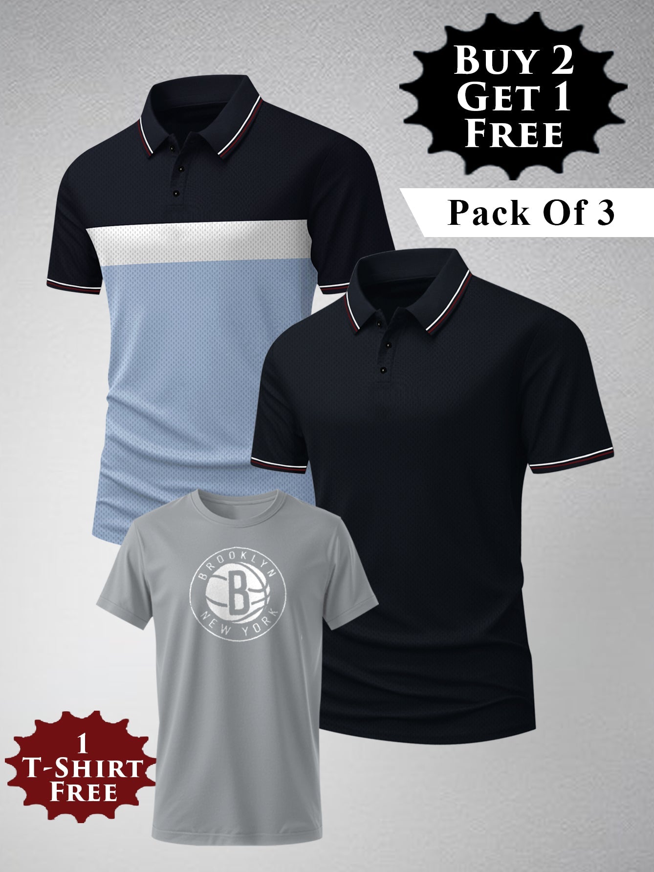 Buy 2 Get 1 Free Pack Of 2 Summer Polo Shirt For Men-BE3370/BR15818