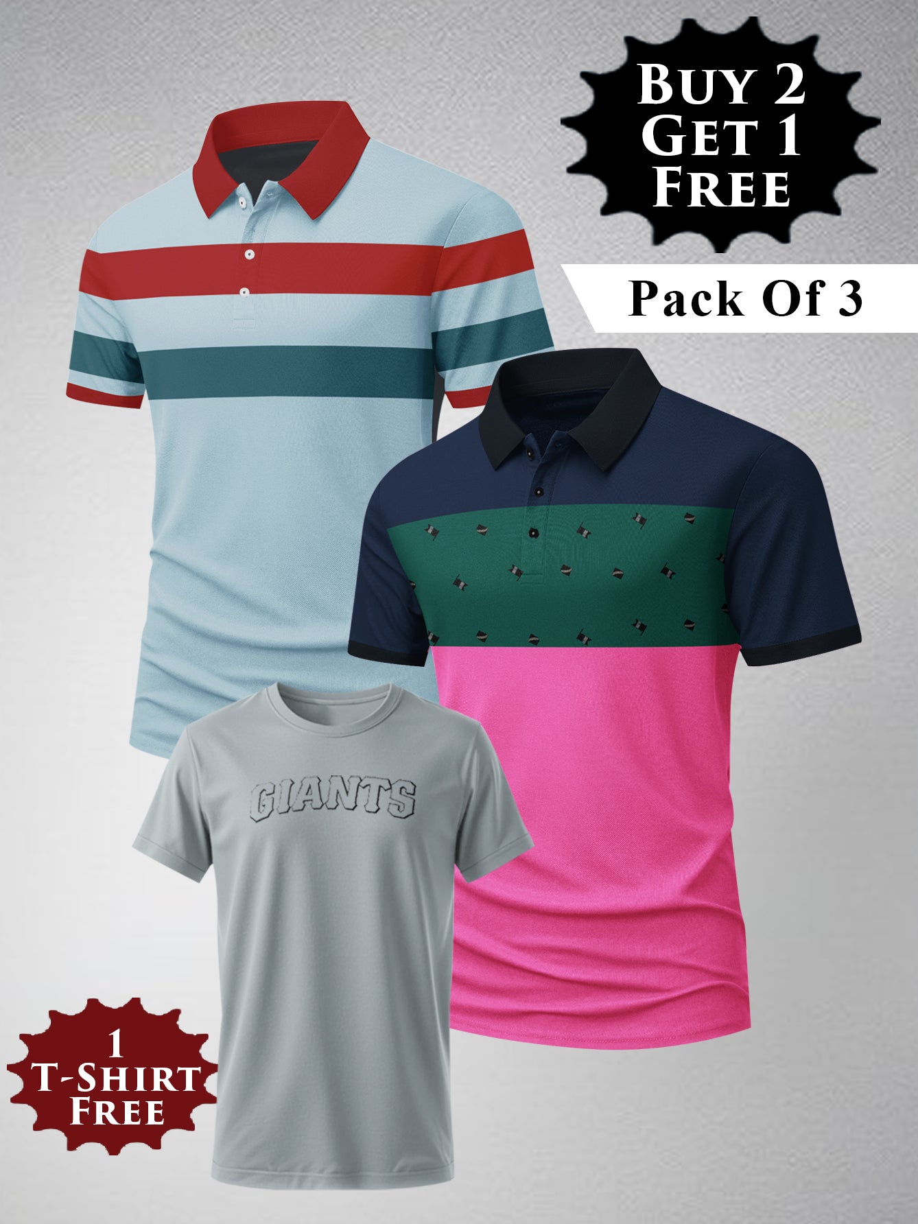 Buy 2 Get 1 Free Pack Of 2 Summer Polo Shirt For Men-BE3373/BR15821
