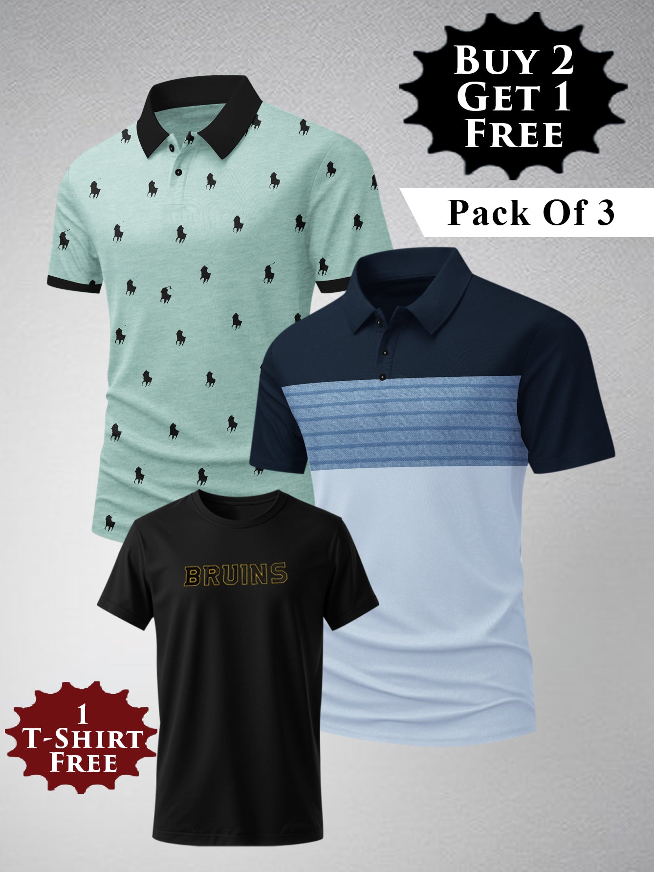 Buy 2 Get 1 Free Pack Of 2 Summer Polo Shirt For Men-BE3374/BR15822