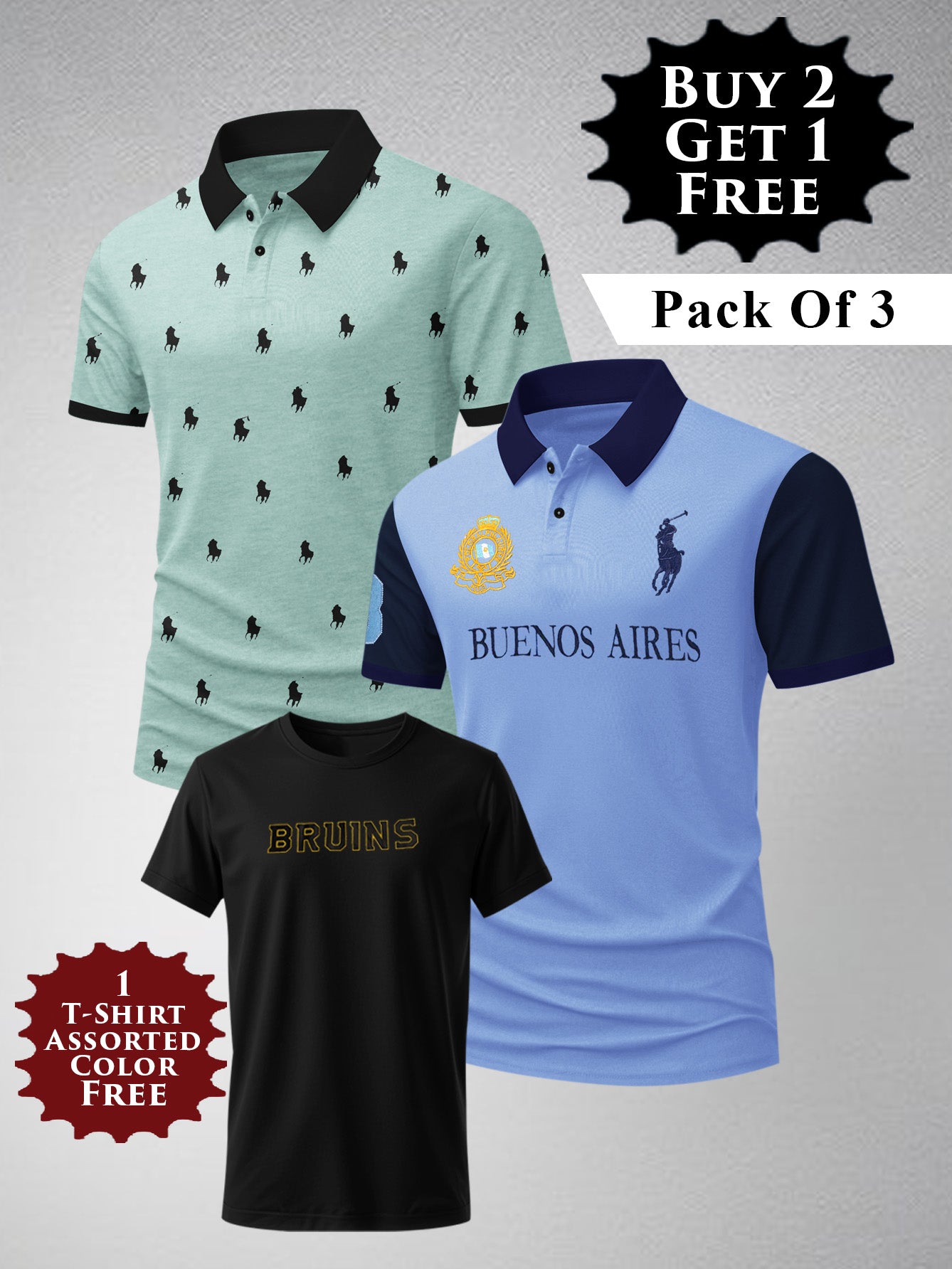 Buy 2 Get 1 Free Pack Of 2 Summer Polo Shirt For Men-BE3374/BR15822