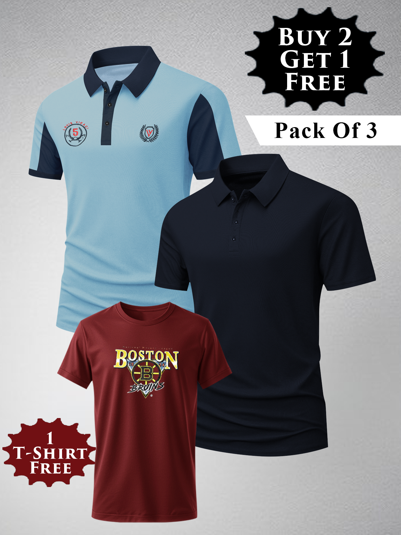 Buy 2 Get 1 Free Pack Of 2 Summer Polo Shirt For Men-BE3375/BR15823