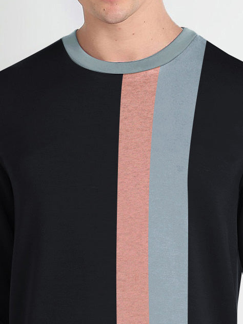 CHIRUCA Fleece Sweatshirt For Men-Black with Ice Blue with Pink Panels-BE2741