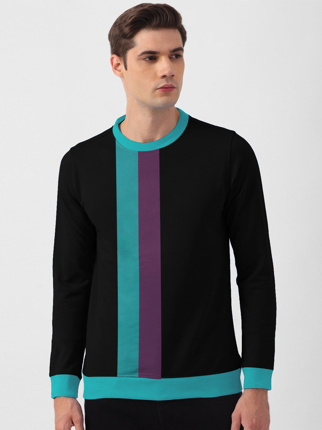 CHIRUCA Fleece Sweatshirt For Men-Black with Zinc & Indigo Panels-BE2753