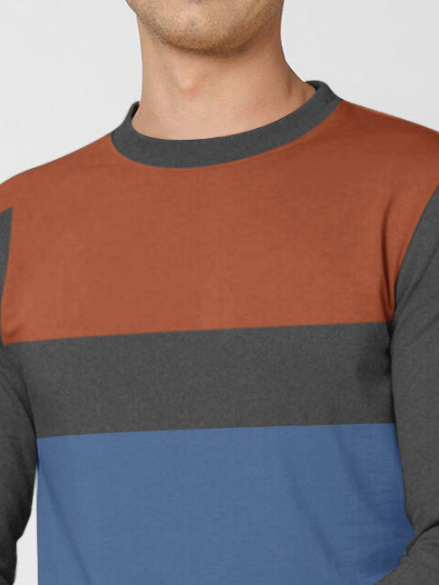 CHIRUCA Fleece Sweatshirt For Men-Charcoal Melange with Blue & Brown Panels-BE2723