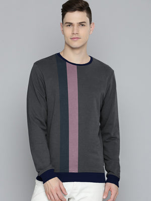 CHIRUCA Fleece Sweatshirt For Men-Charcoal Melange with Panels-BE2745