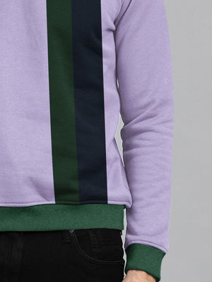 CHIRUCA Fleece Sweatshirt For Men-Light Purple with Green & Navy Panels-BE2728