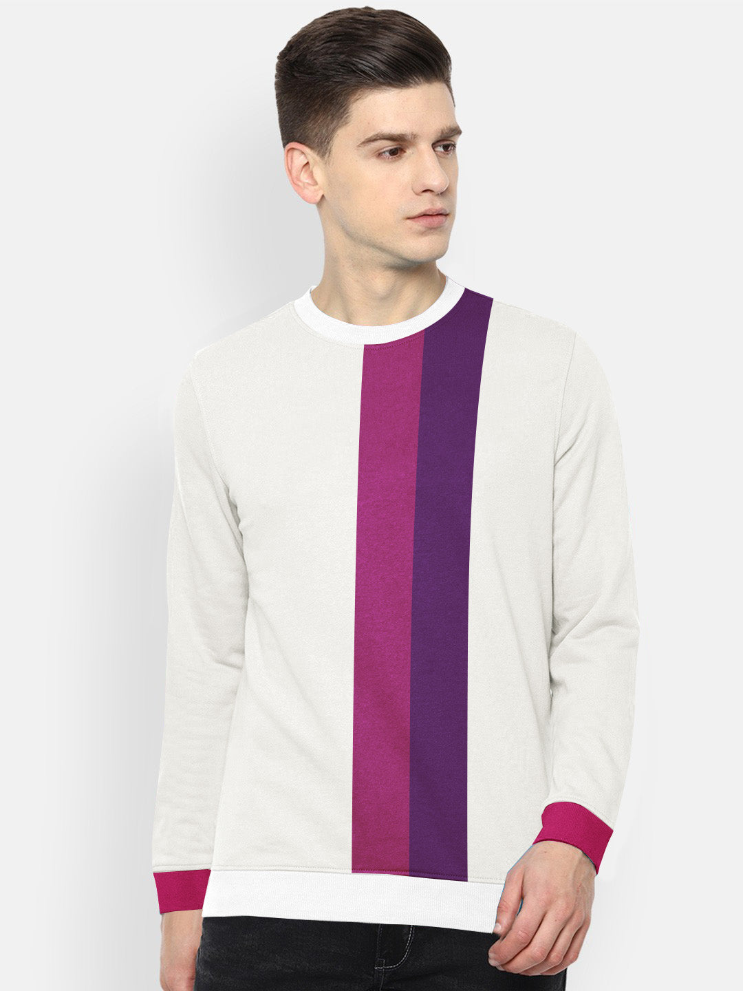 CHIRUCA Fleece Sweatshirt For Men-Smoke White with Magenta & Purple Panels-BE2732