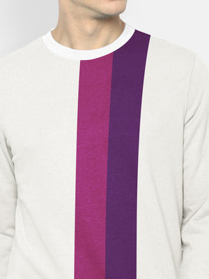 CHIRUCA Fleece Sweatshirt For Men-Smoke White with Magenta & Purple Panels-BE2732