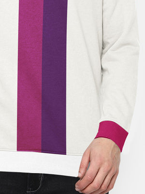 CHIRUCA Fleece Sweatshirt For Men-Smoke White with Magenta & Purple Panels-BE2732