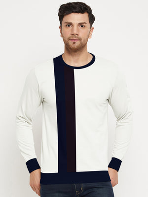 CHIRUCA Fleece Sweatshirt For Men-White with Navy & Maroon Panels-BE2742