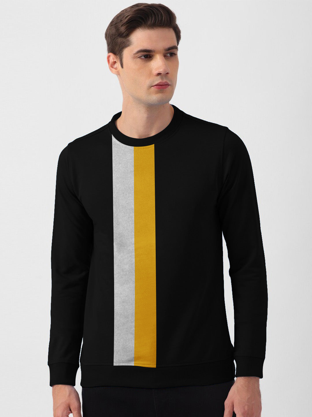 CHIRUCA Terry Fleece Sweatshirt For Men-Black with Gret & Yellow Panels-BE2726