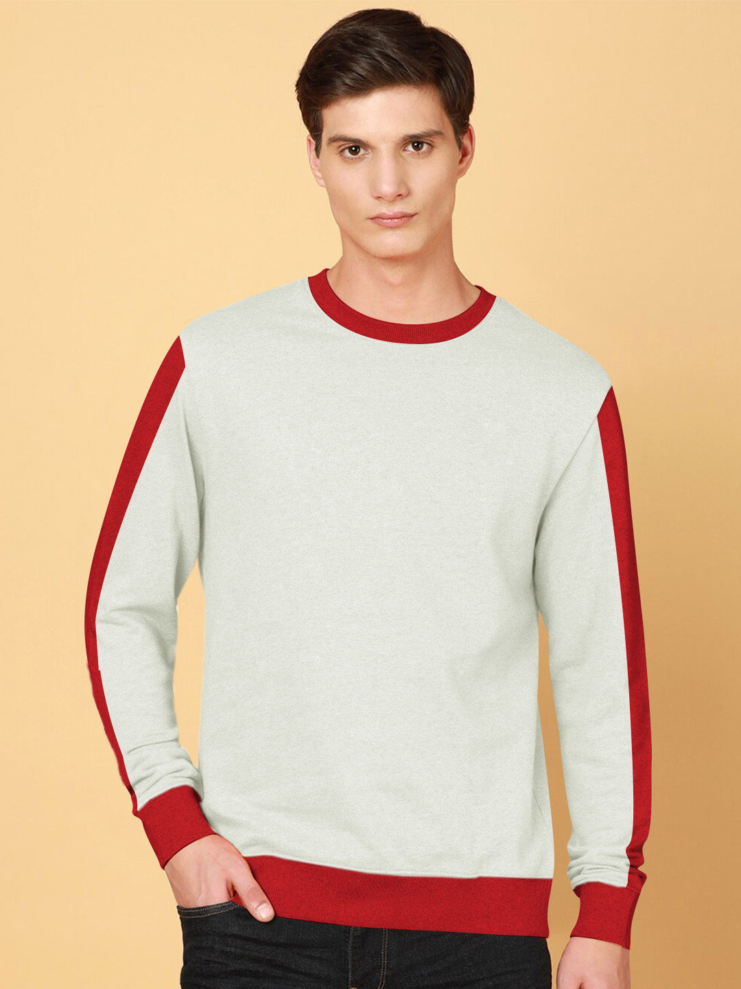 CHIRUCA Terry Fleece Sweatshirt For Men-Wheat with Red Panels-BE2758