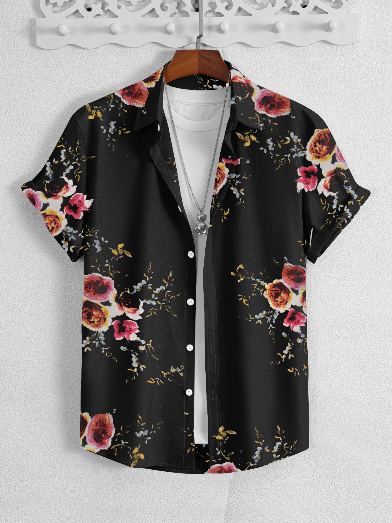 OXEN Premium Half Sleeve Slim Fit Casual Shirt For Men-Black with Allover Flower Print-SP2155