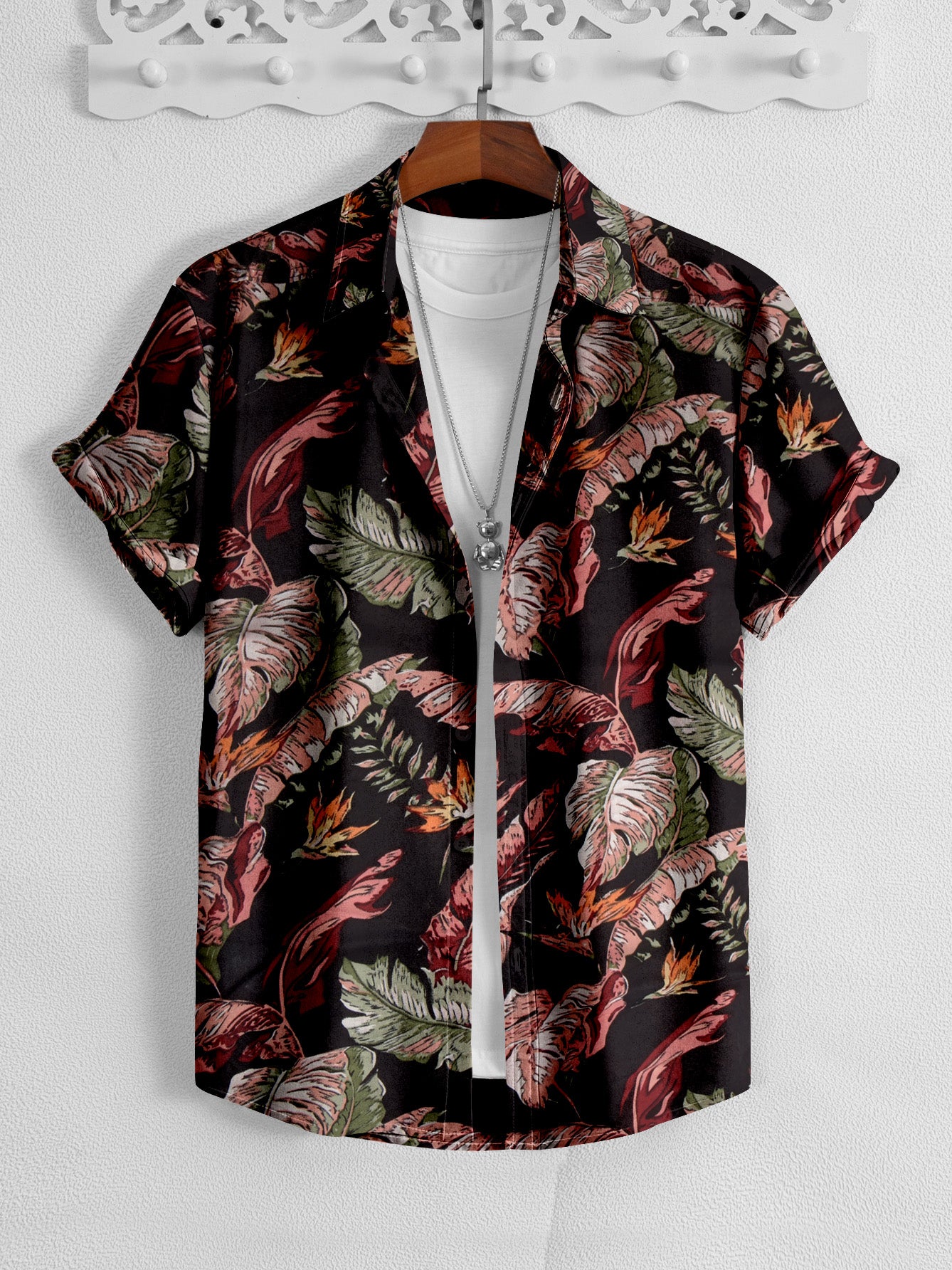 OXEN Premium Half Sleeve Slim Fit Casual Shirt For Men-Black with Allover Floral Print-SP2145