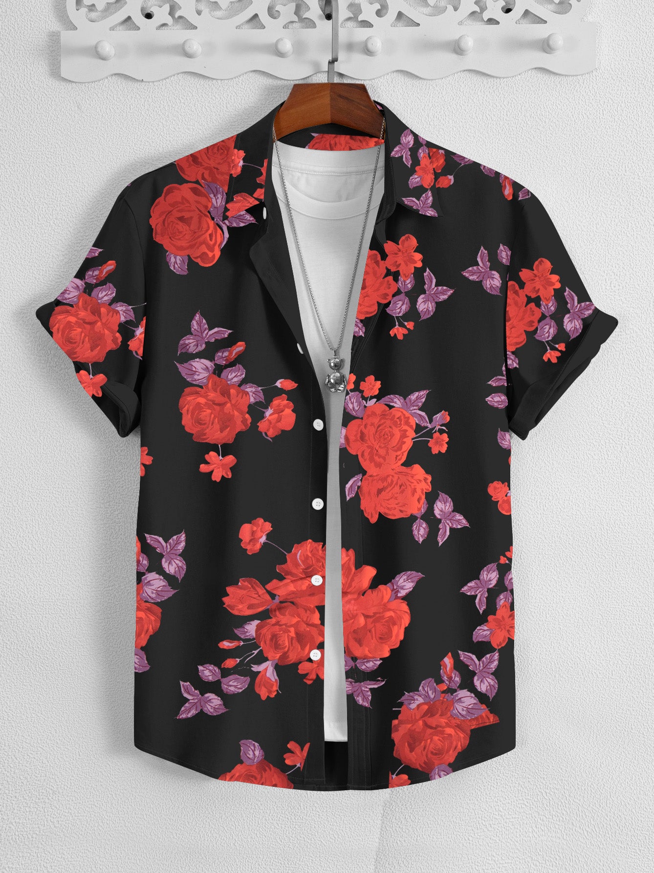 OXEN Premium Half Sleeve Slim Fit Casual Shirt For Men-Black with Allover Floral Print-SP2128