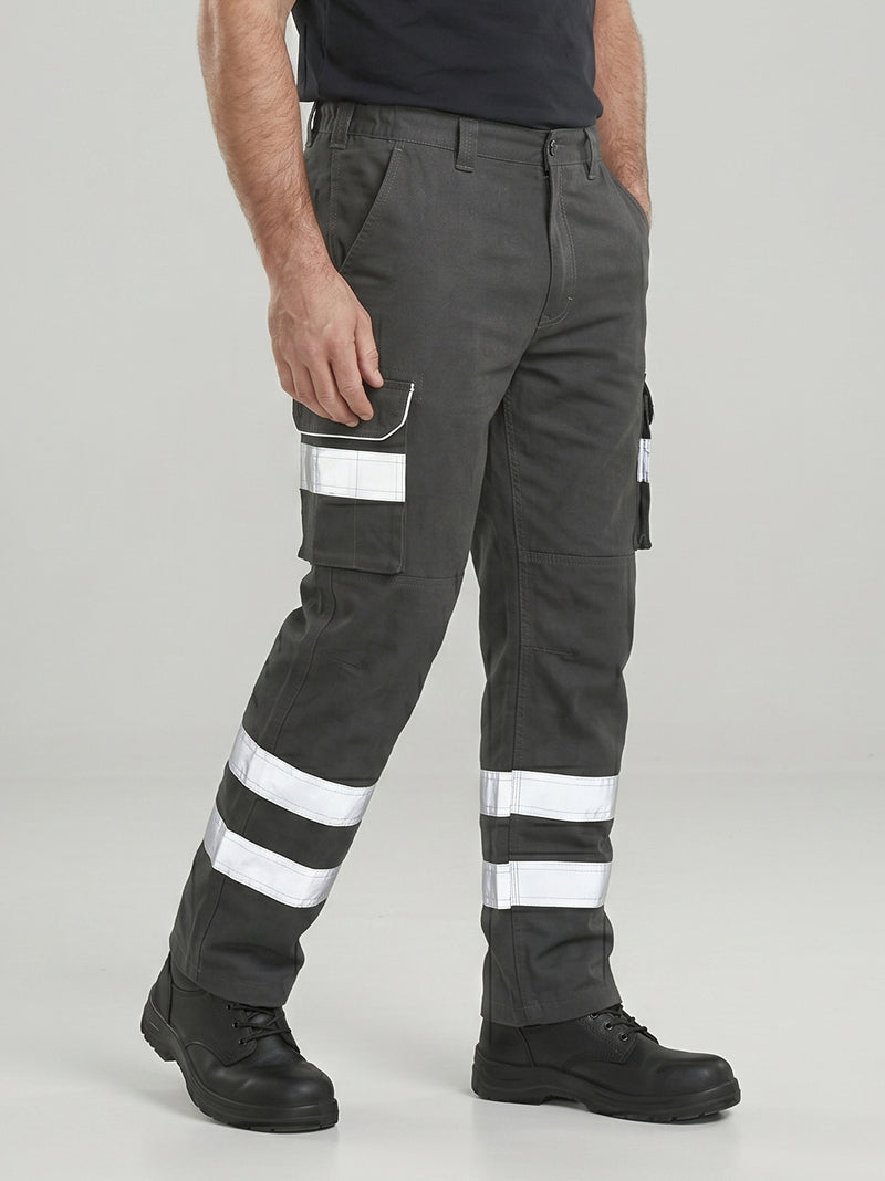 Grey Cargo Trouser For Men With Reflectors-BE3471