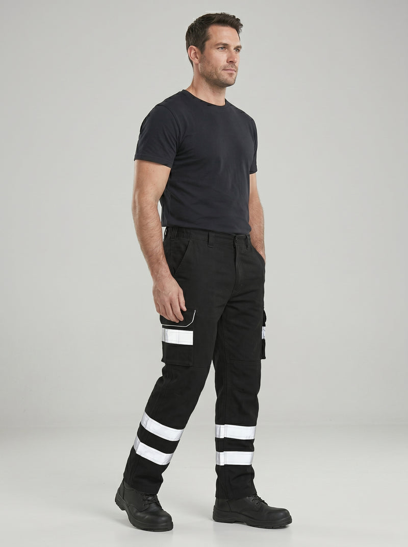Black Cargo Trouser For Men With Reflectors-BE1665