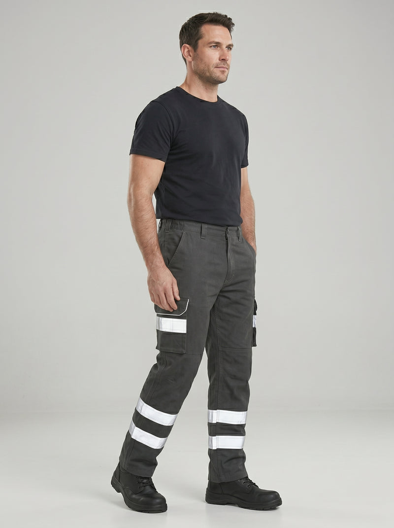 Grey Cargo Trouser For Men With Reflectors-BE3471