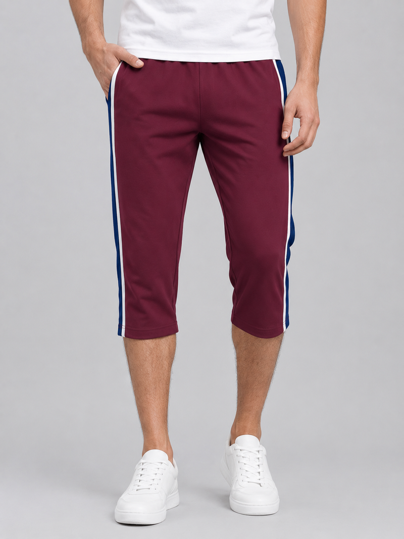 Stylish Knee Length Short For Men-Magenta With Royal Blue Stripe-A01