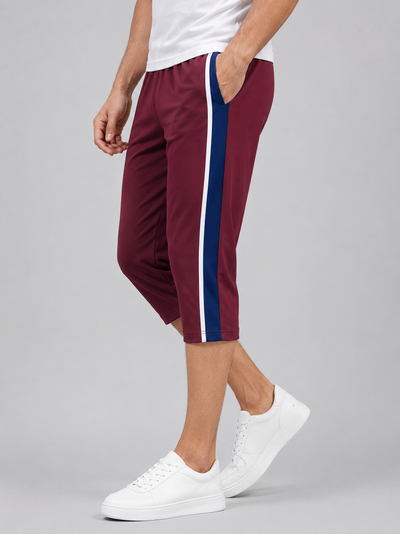 Stylish Knee Length Short For Men-Magenta With Royal Blue Stripe-A01