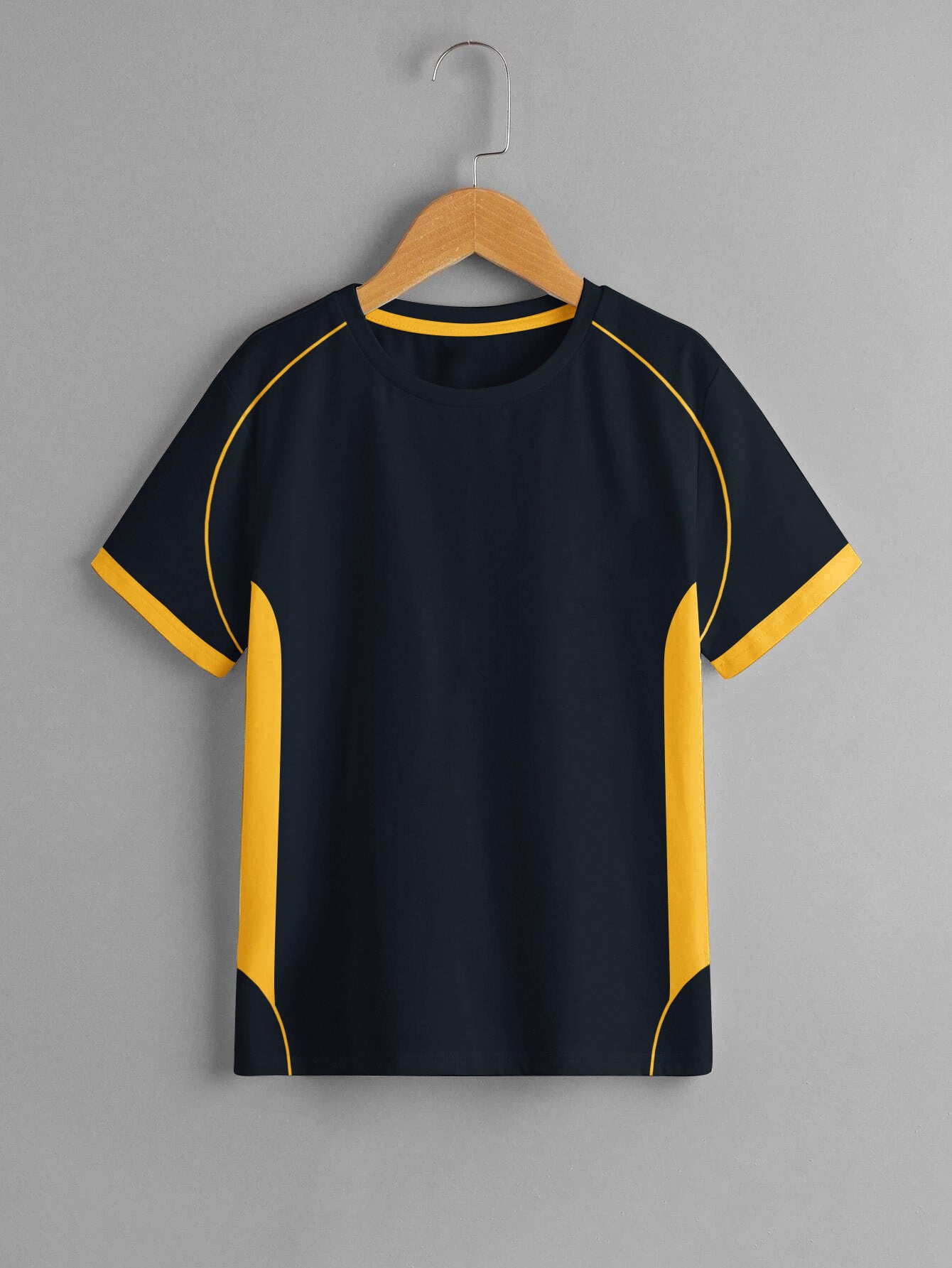 Cloke Active Wear Crew Neck T-Shirt For Kids-Navy & Yellow-BE1364/BR13603