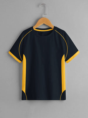 Cloke Active Wear Crew Neck T-Shirt For Kids-Navy & Yellow-BE1364/BR13603