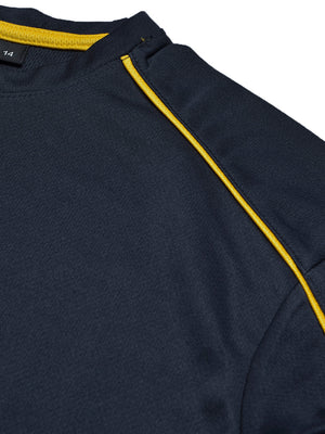 Cloke Active Wear Crew Neck T-Shirt For Kids-Navy & Yellow-BE1364/BR13603