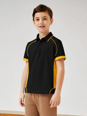 Cloke Active Wear Polo Shirt For Kids-Black & Yellow-BE1360