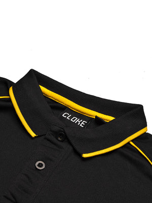 Cloke Active Wear Polo Shirt For Kids-Black & Yellow-BE1360