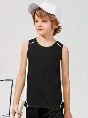 Cloke Active Wear Sleeveless T-Shirt For Kids-Black & White-BE1366