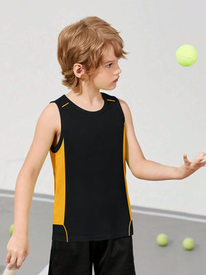 Cloke Active Wear Sleeveless T-Shirt For Kids-Black & Yellow-BE1367