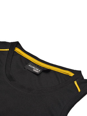 Cloke Active Wear Sleeveless T-Shirt For Kids-Black & Yellow-BE1367