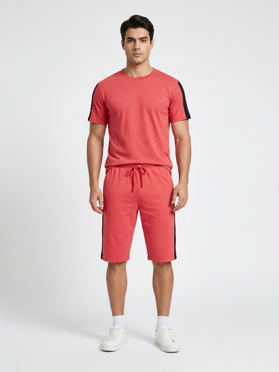 Summer Co Ord Set For Men-Red Melange-BE6711