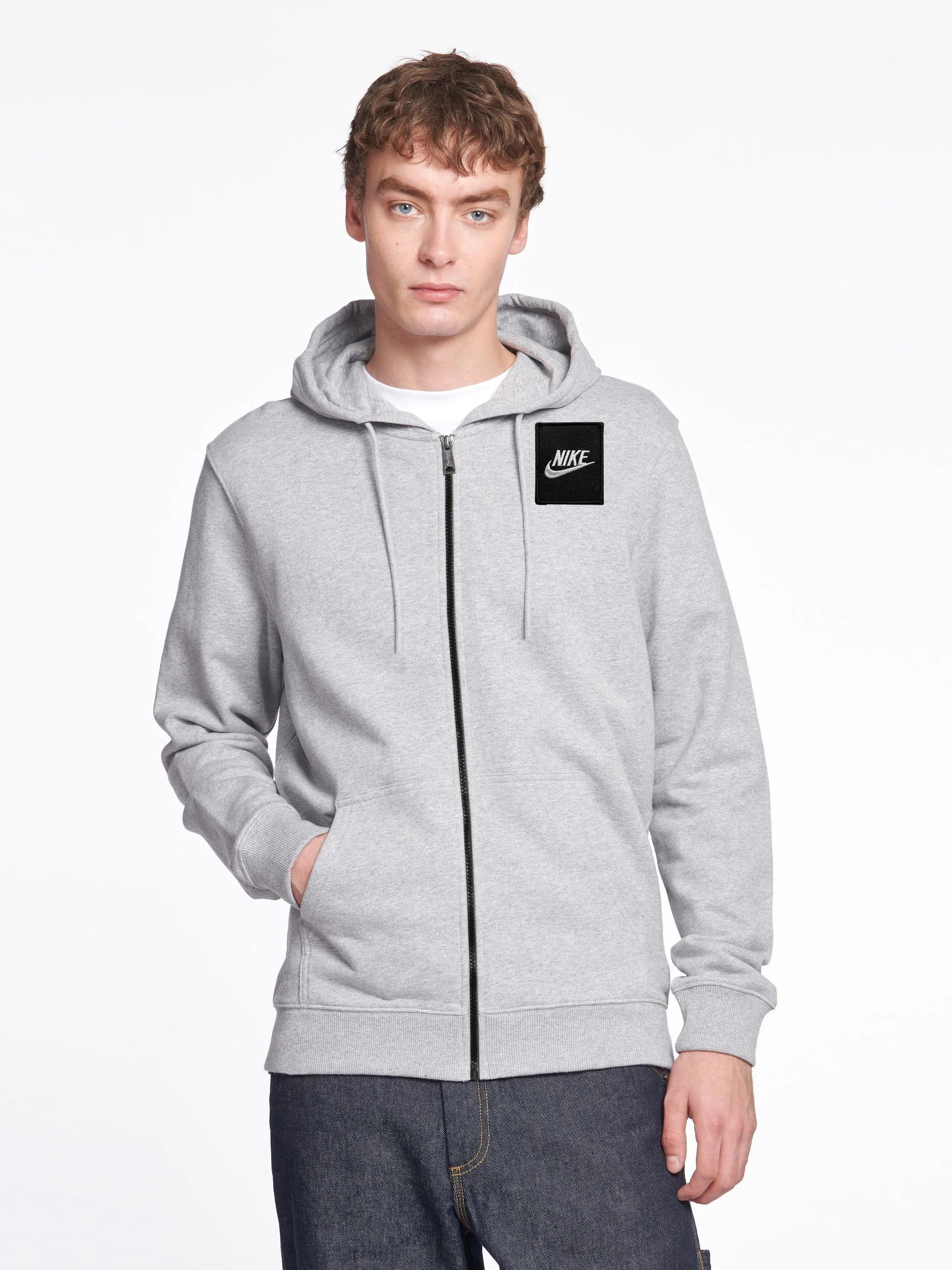 NK Terry Fleece Zipper Hoodie For Men-Grey Melange-SP938