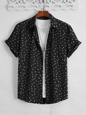 DKRS Premium Casual Shirt For Men-Black with Allover Dotted Print-BE14222