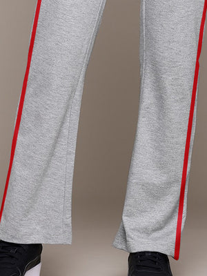 DK Terry Fleece Straight Fit Trouser For Ladies-Grey Melange With Stripes-BE2793