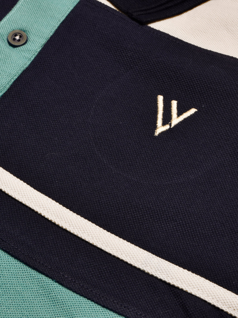 LV Summer Polo Shirt For Men-Aqua Green with Off White & Navy-SP1576/RT2377