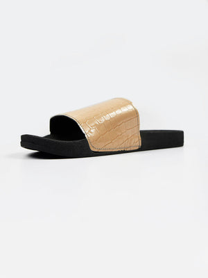 Black Camel Stylish Dumfries Textured Design Soft Slides-Skin-RT262