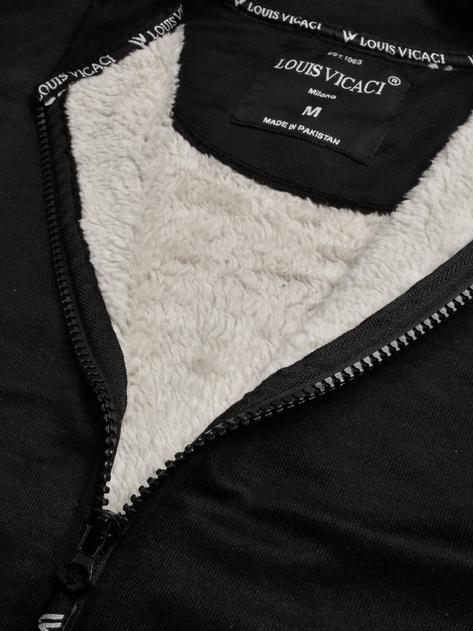 Louis Vicaci Zipper Inner Fur Bomber Jacket For Men-Black-SP1295/RT2315