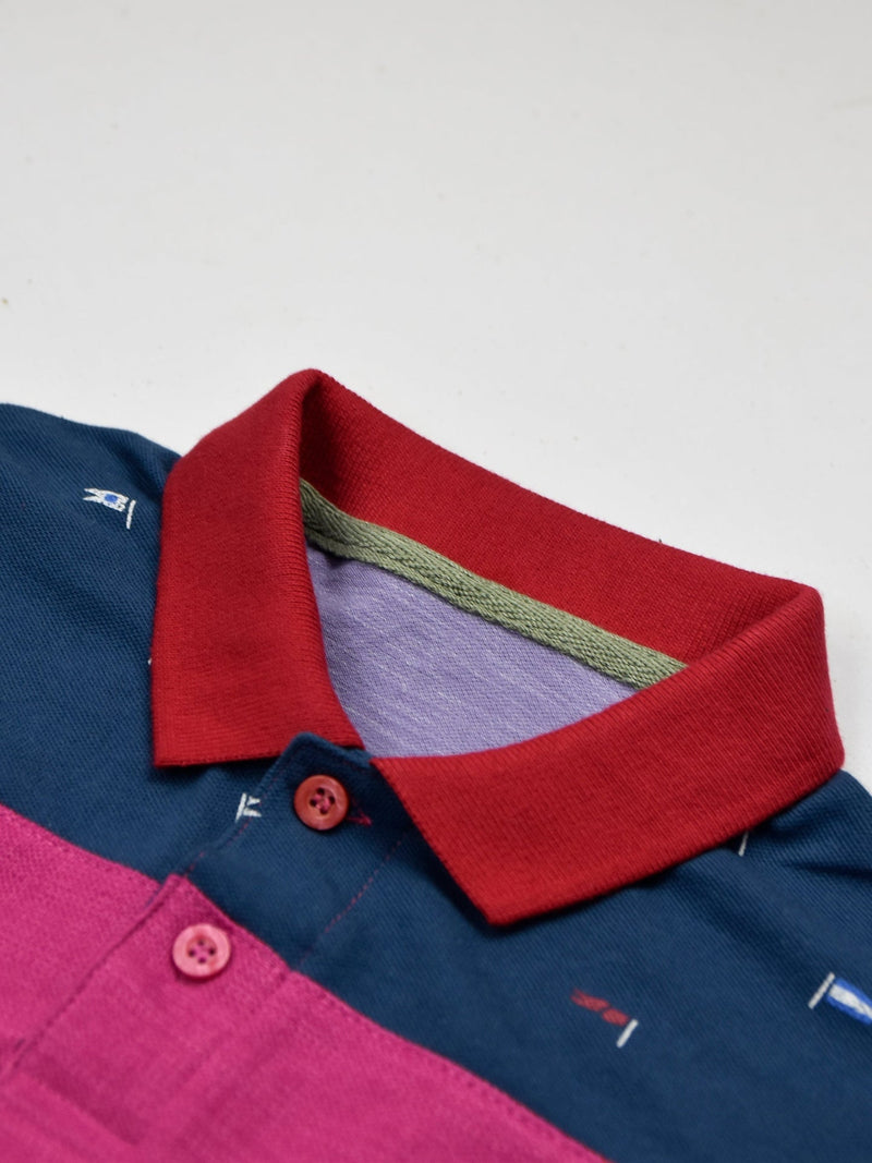 NXT Summer P.Q Polo Shirt For Kids-Purple Melange With Multi Panel-BE936/BR13183